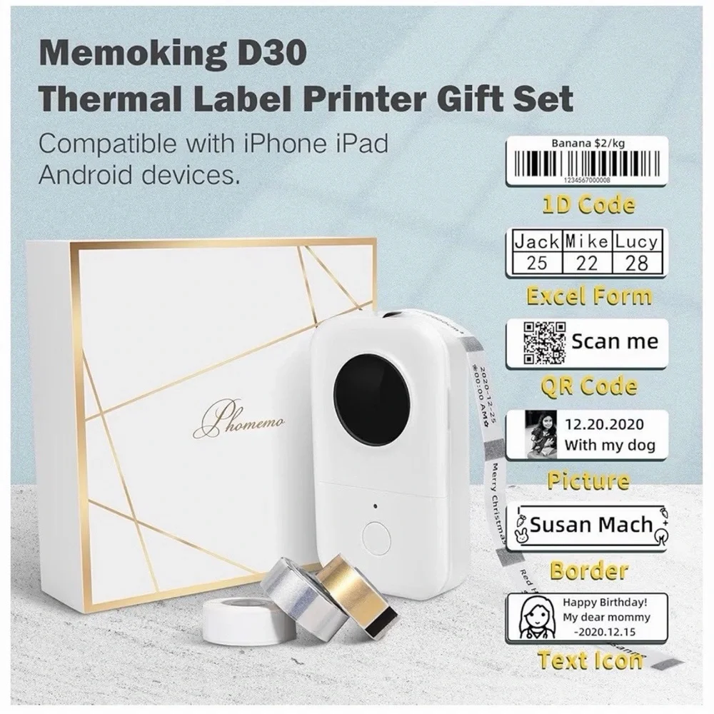 Phomemo White Label Printer with Gold and Silver Tapes